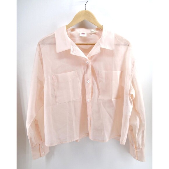 Levis Womens Shirt Size Medium Long Sleeve Button‎ Down Pink See Through - Picture 1 of 7
